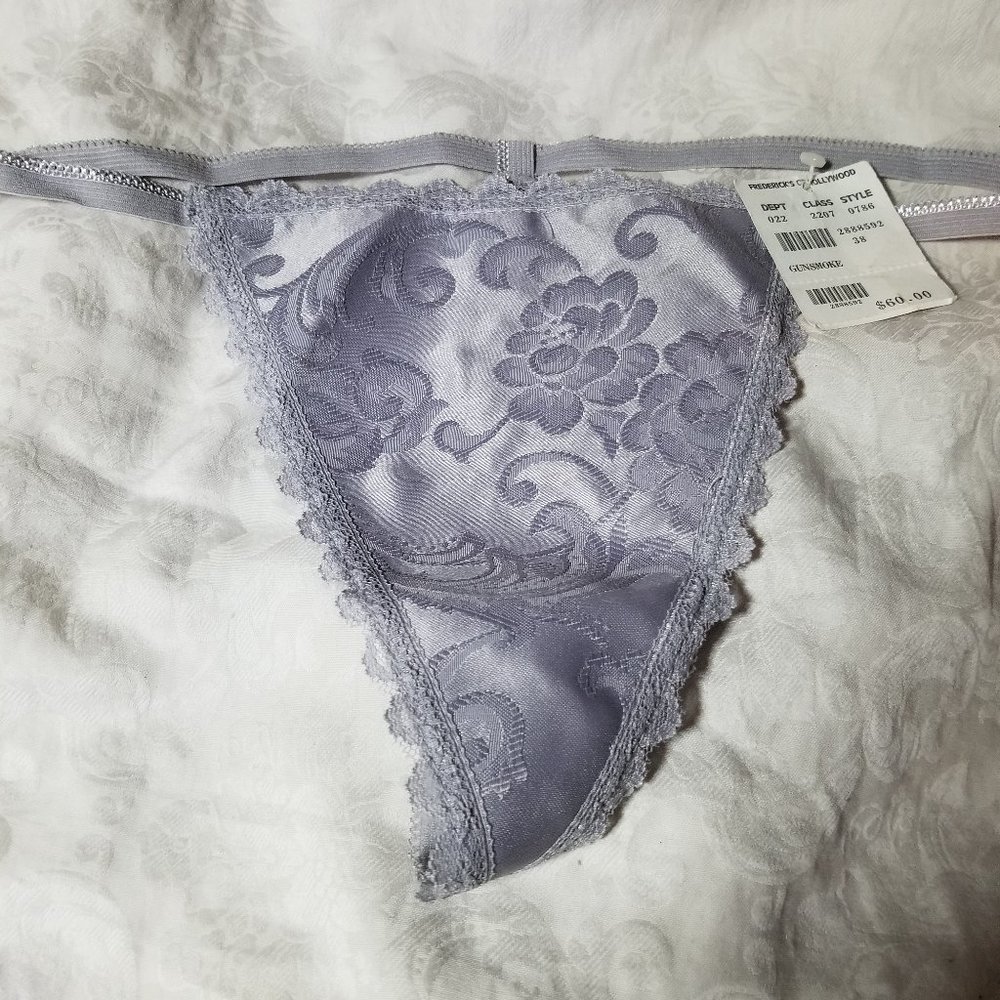 NWT Frederick's of Hollywood Silver Jacquard G-String (see measurement in desc.)